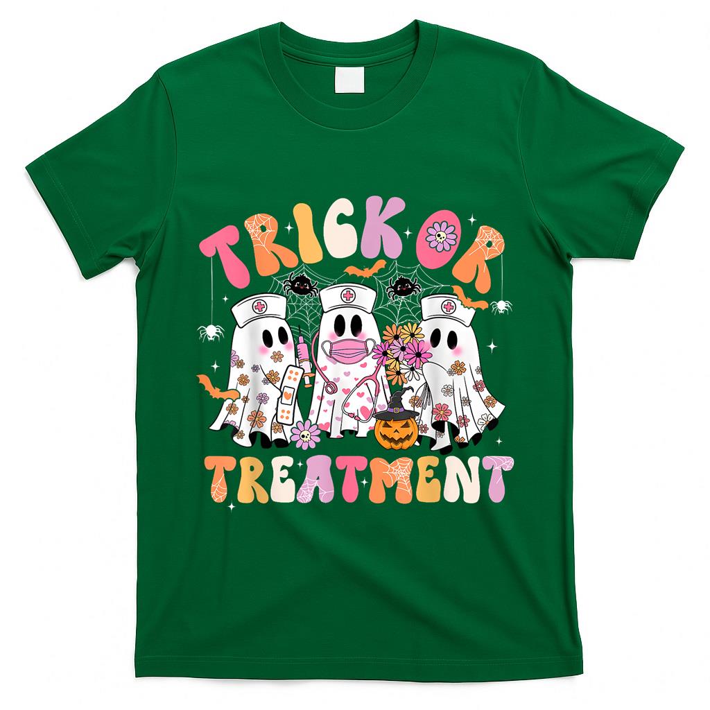 Trick Or Treatment Ghost Nurse Halloween Costume Girl Women T-Shirt
