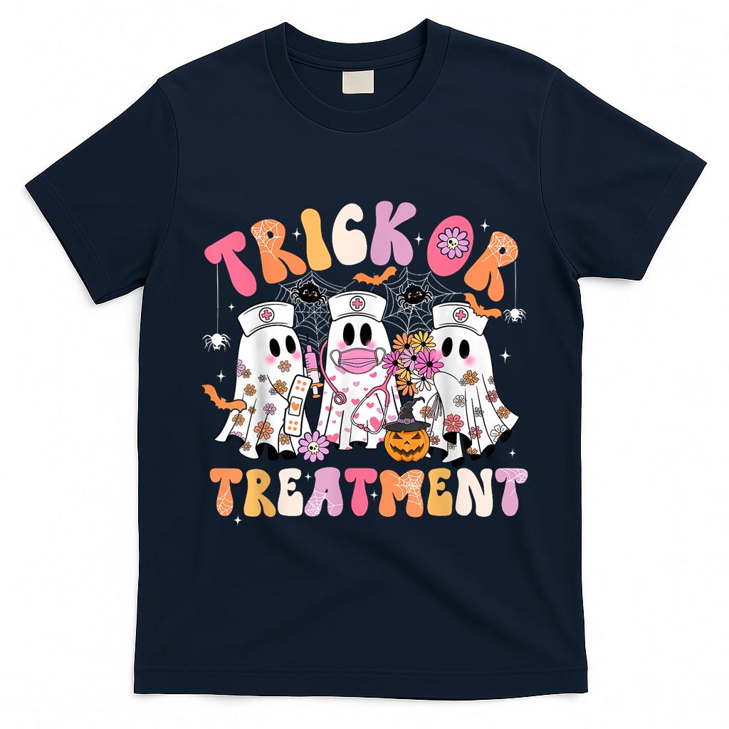 Trick Or Treatment Ghost Nurse Halloween Costume Girl Women T-Shirt