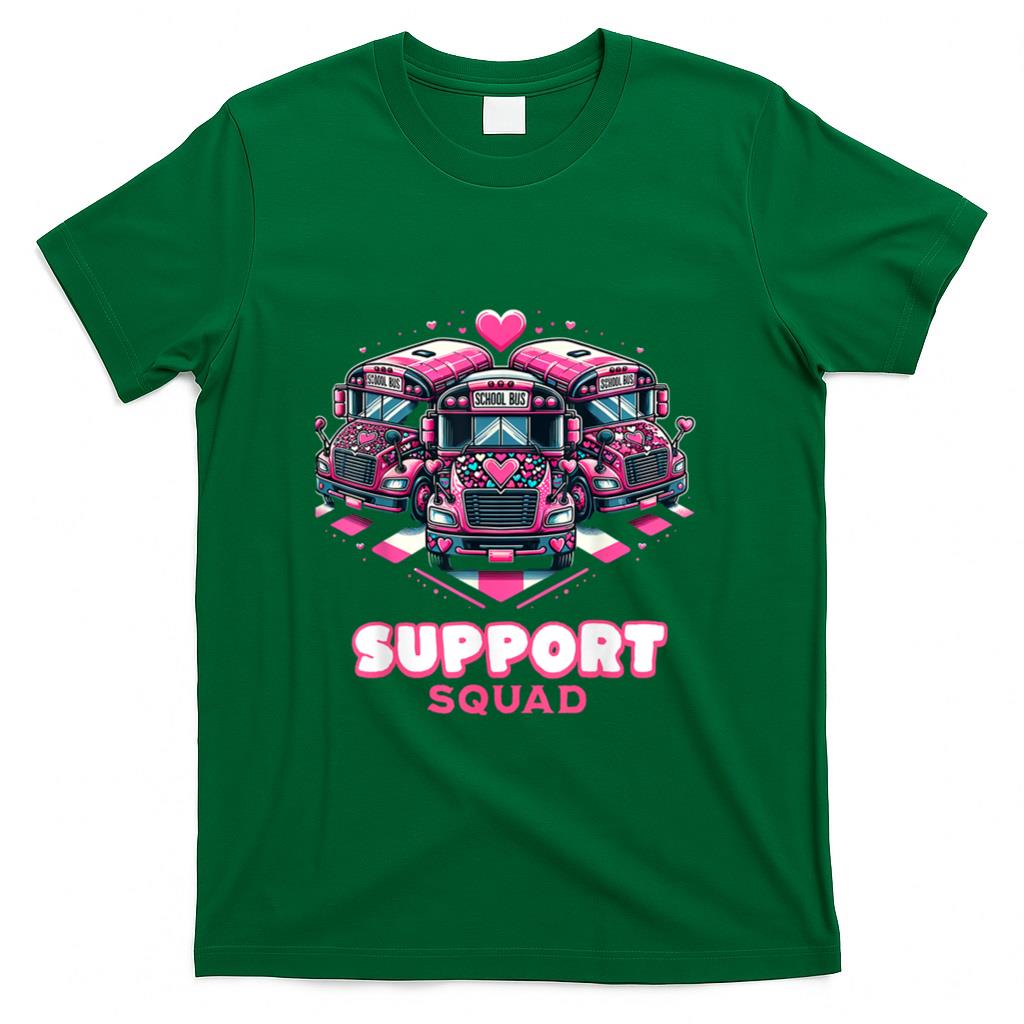 Support Squad Pink Leopard School Bus Driver Breast Cancer T-Shirt