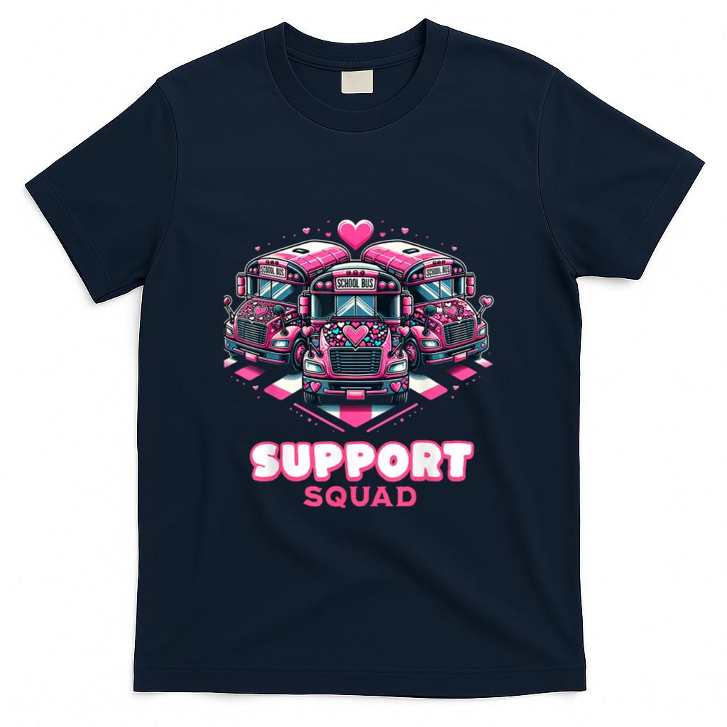 Support Squad Pink Leopard School Bus Driver Breast Cancer T-Shirt