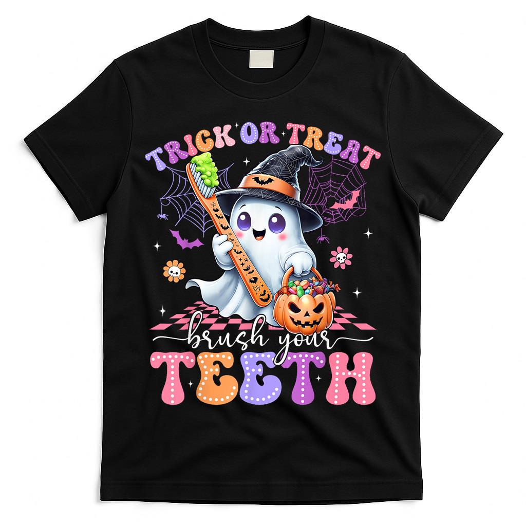 Retro Halloween Trick Or Treat Brush Your Teeth Cute Dentist T-Shirt