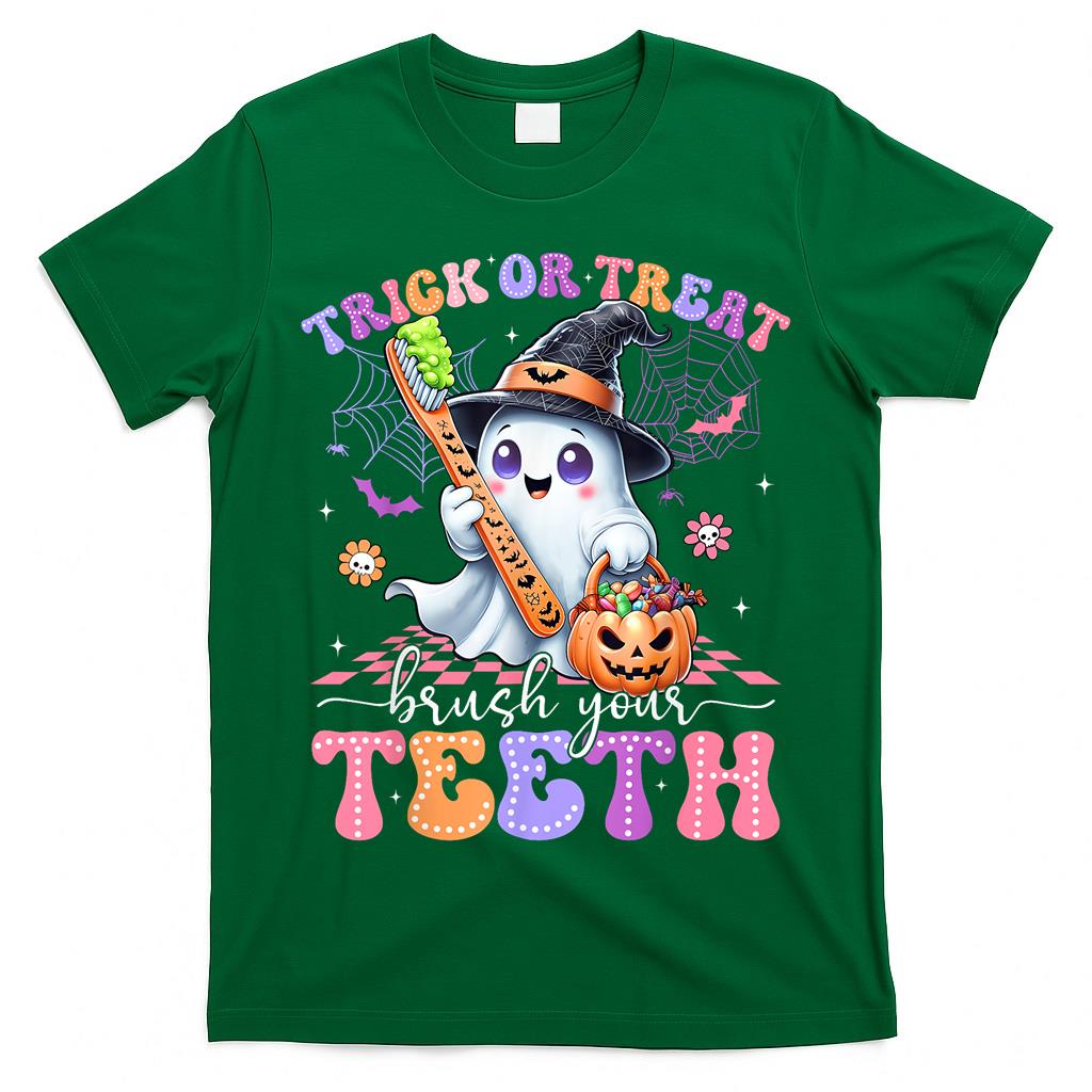Retro Halloween Trick Or Treat Brush Your Teeth Cute Dentist T-Shirt