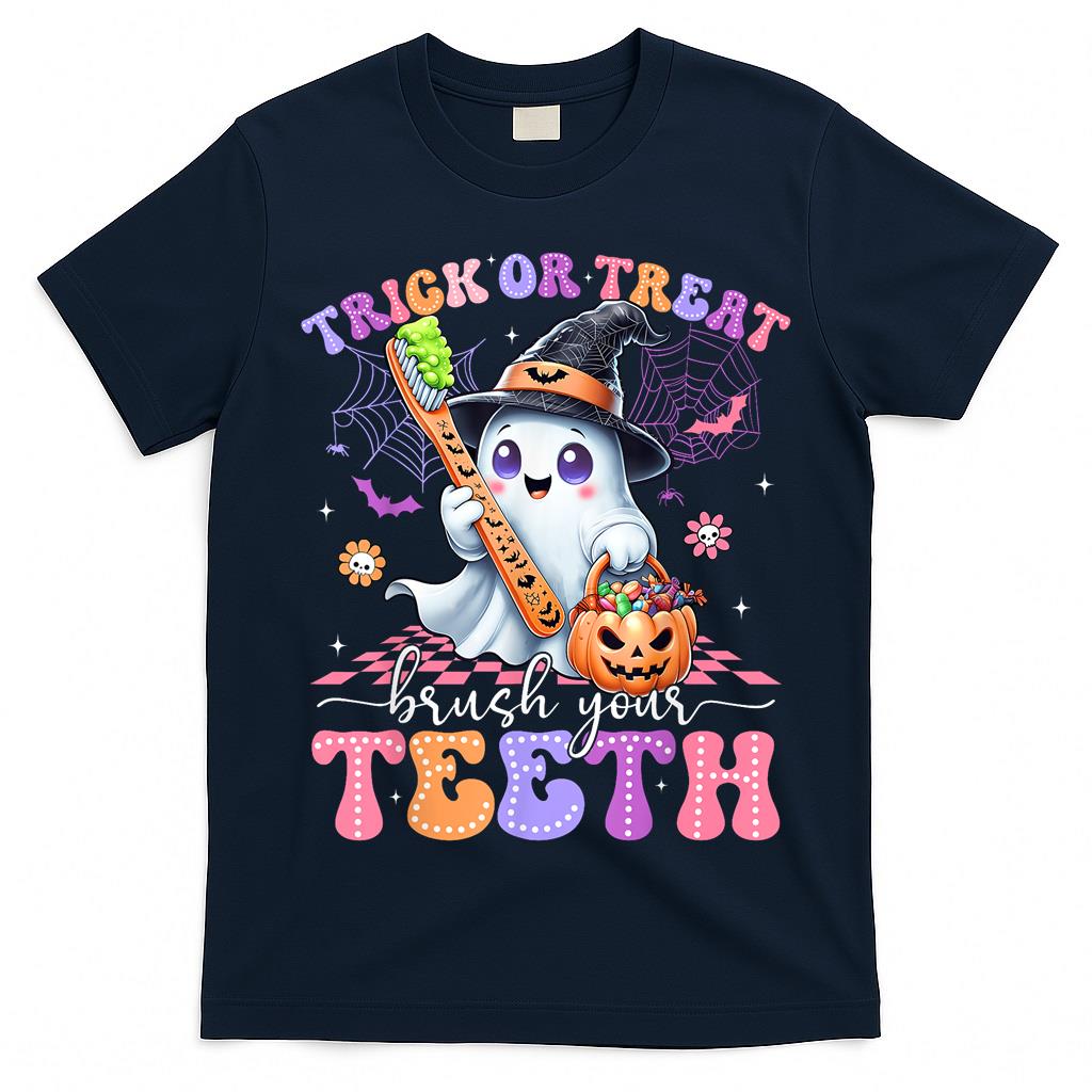 Retro Halloween Trick Or Treat Brush Your Teeth Cute Dentist T-Shirt