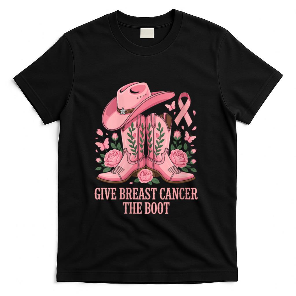 Womens Give Breast Cancer The Boot Cowgirl Breast Cancer Awareness V-Neck T-Shirt
