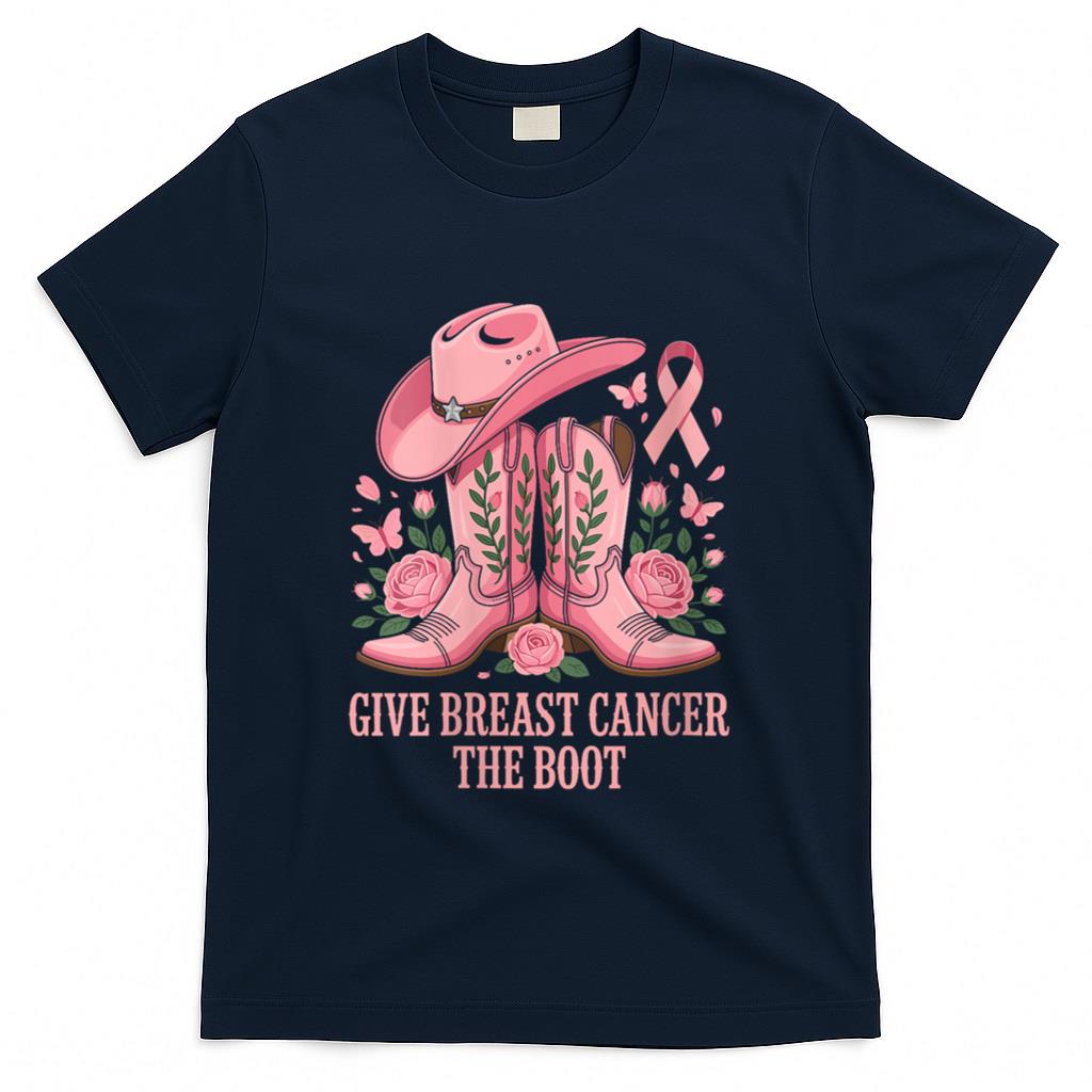 Womens Give Breast Cancer The Boot Cowgirl Breast Cancer Awareness V-Neck T-Shirt