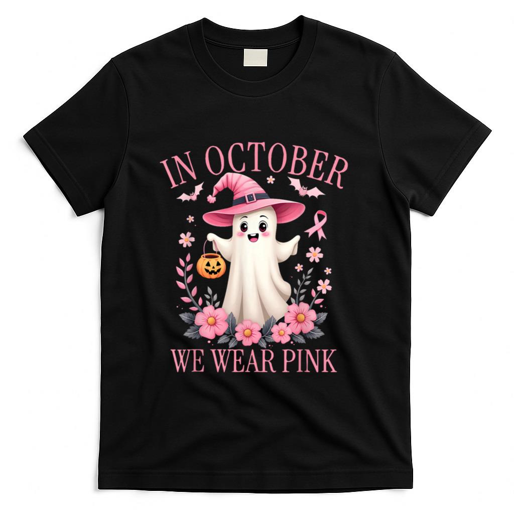In October We Wear Pink Breast Cancer Awareness Halloween T-Shirt_1