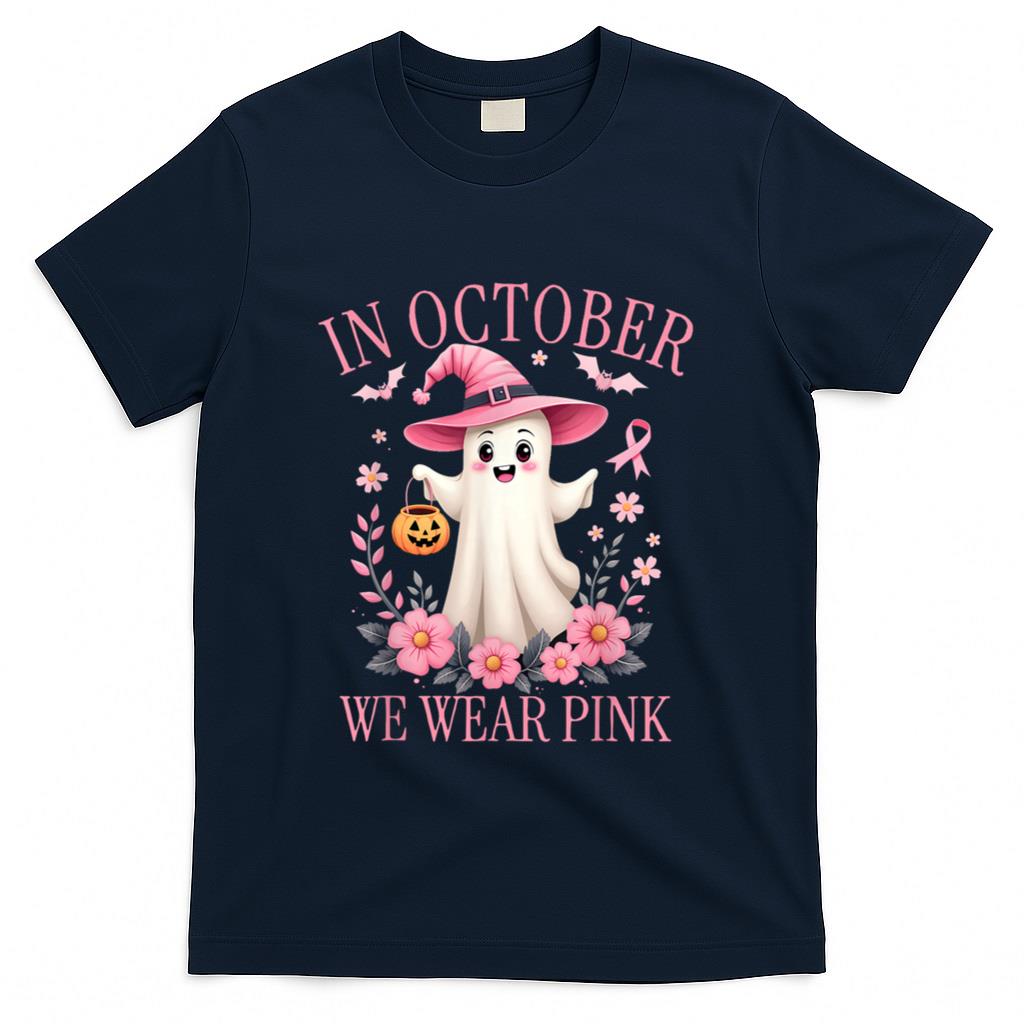 In October We Wear Pink Breast Cancer Awareness Halloween T-Shirt_1
