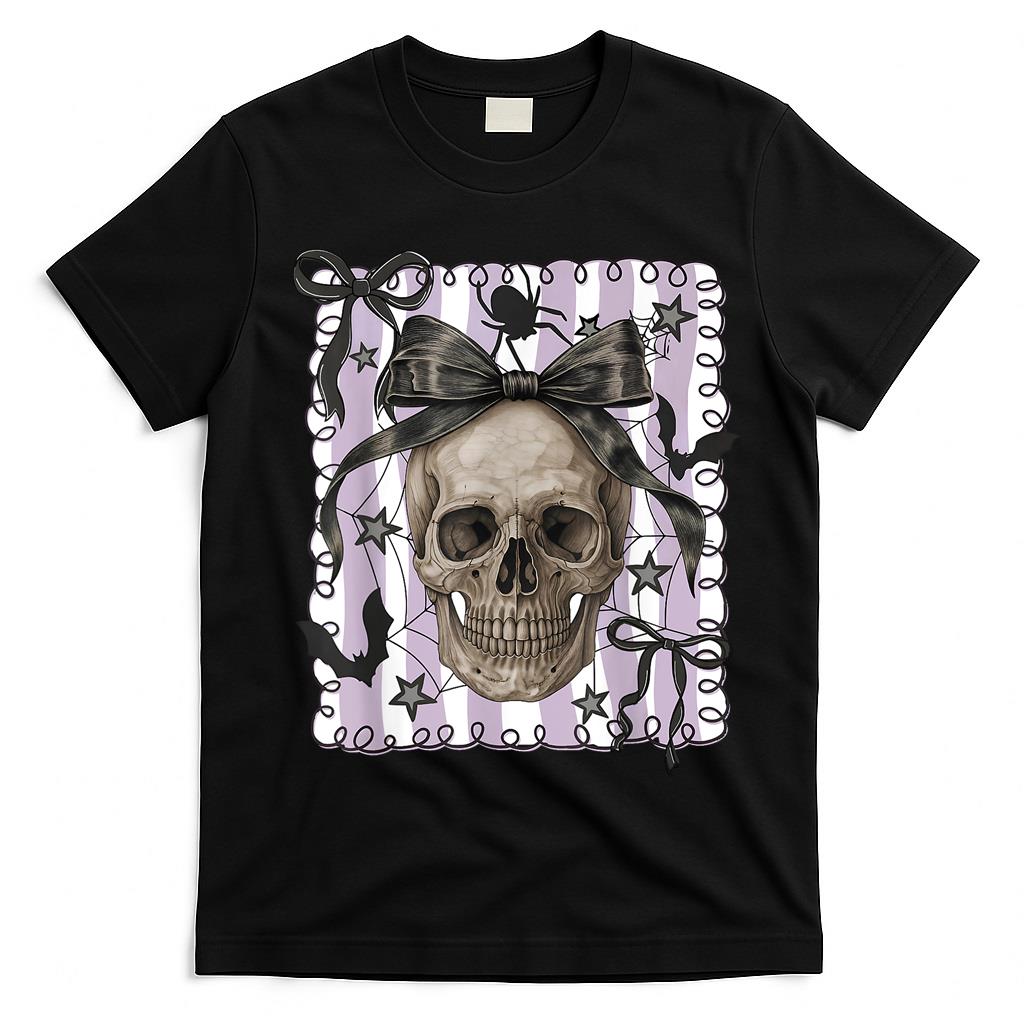 Spooky Season Skull Halloween Coquette Bow Trick Or Treat T-Shirt