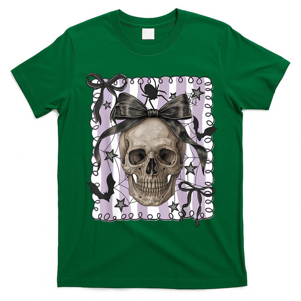Spooky Season Skull Halloween Coquette Bow Trick Or Treat T-Shirt