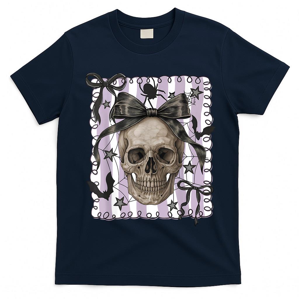 Spooky Season Skull Halloween Coquette Bow Trick Or Treat T-Shirt