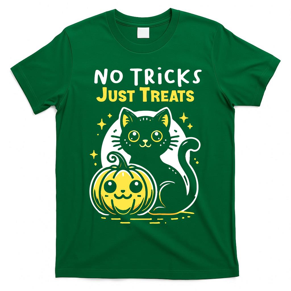 No Tricks, Just Treats, Cute Halloween Cat Oversized T-Shirt