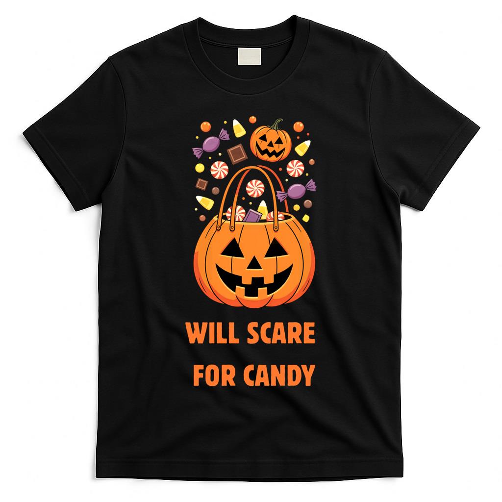 Will Scare for Candy – Trick-or-Treat Pumpkin Bag Design Classic T-Shirt
