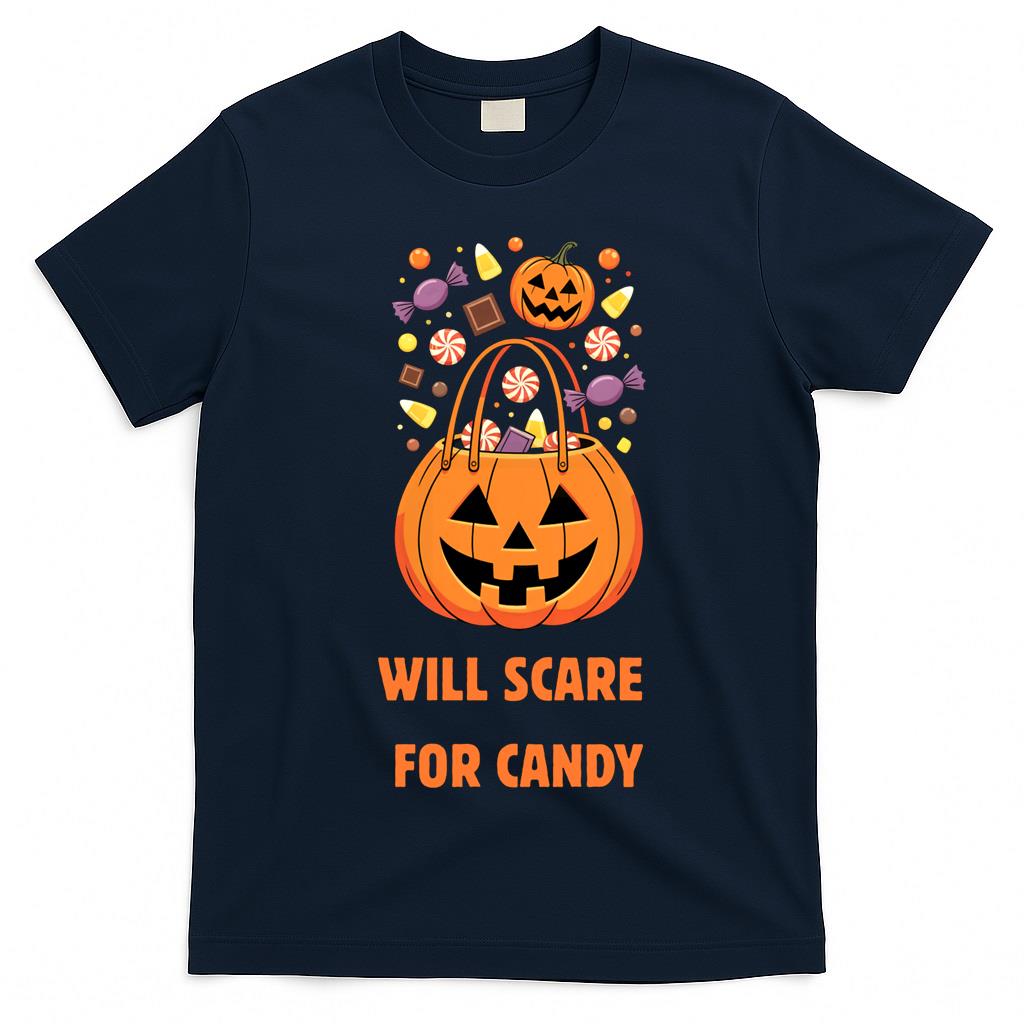 Will Scare for Candy – Trick-or-Treat Pumpkin Bag Design Classic T-Shirt