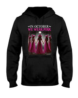 in October We Wear Pink Witch Halloween Breast Cancer Women T-Shirt