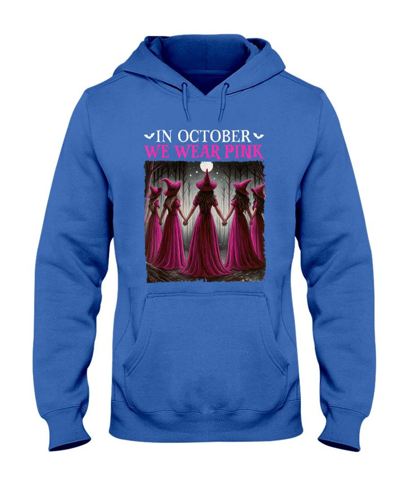 in October We Wear Pink Witch Halloween Breast Cancer Women T-Shirt