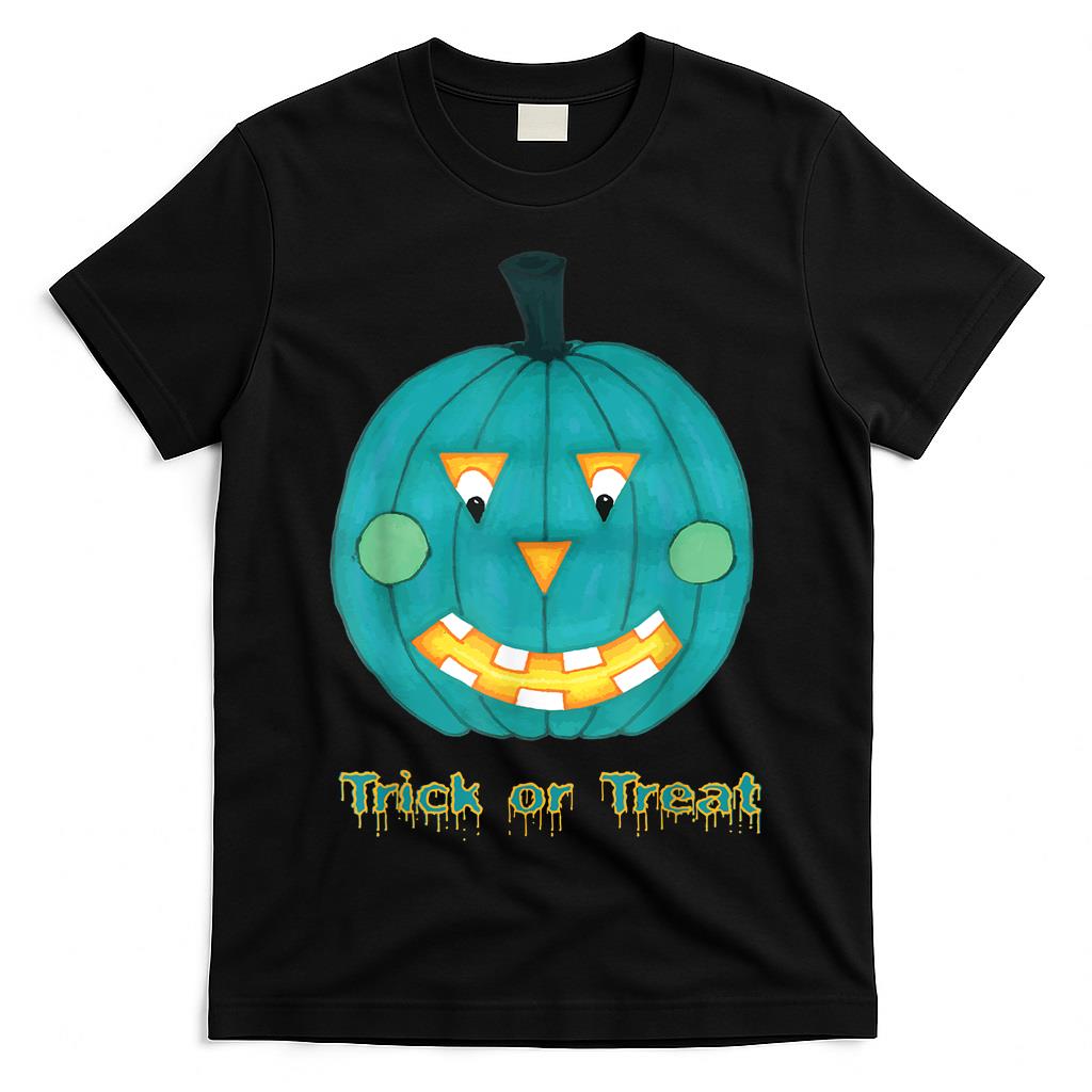 Halloween Teal Pumpkin Jack O Lantern Face Trick or Treat T-Shirt