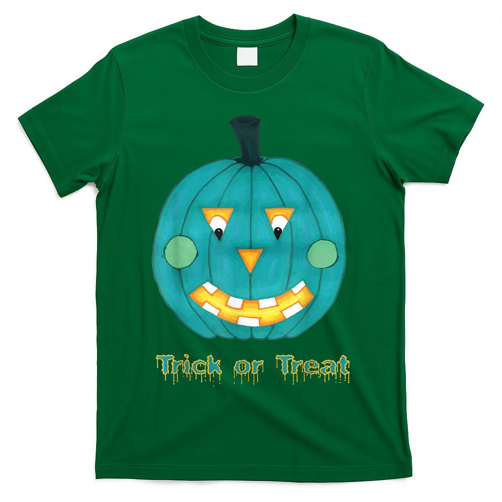 Halloween Teal Pumpkin Jack O Lantern Face Trick or Treat T-Shirt