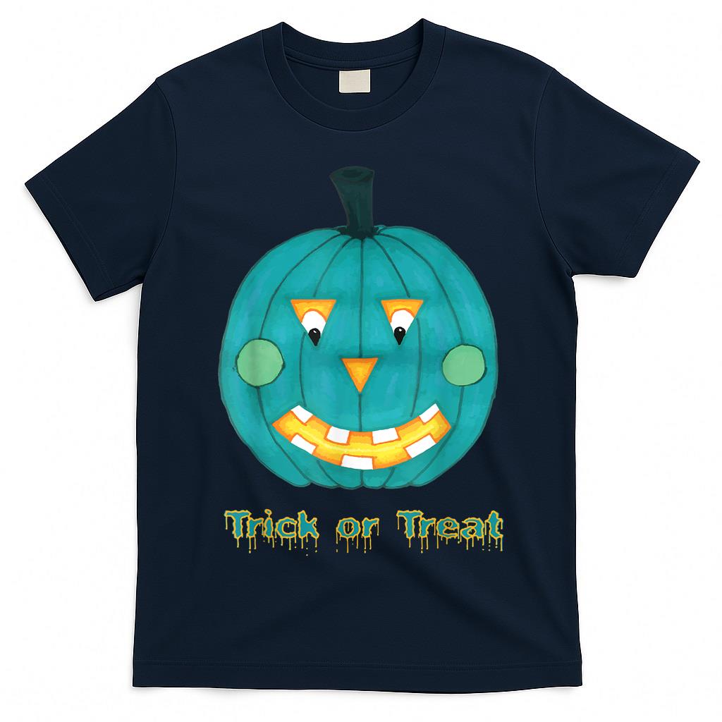 Halloween Teal Pumpkin Jack O Lantern Face Trick or Treat T-Shirt
