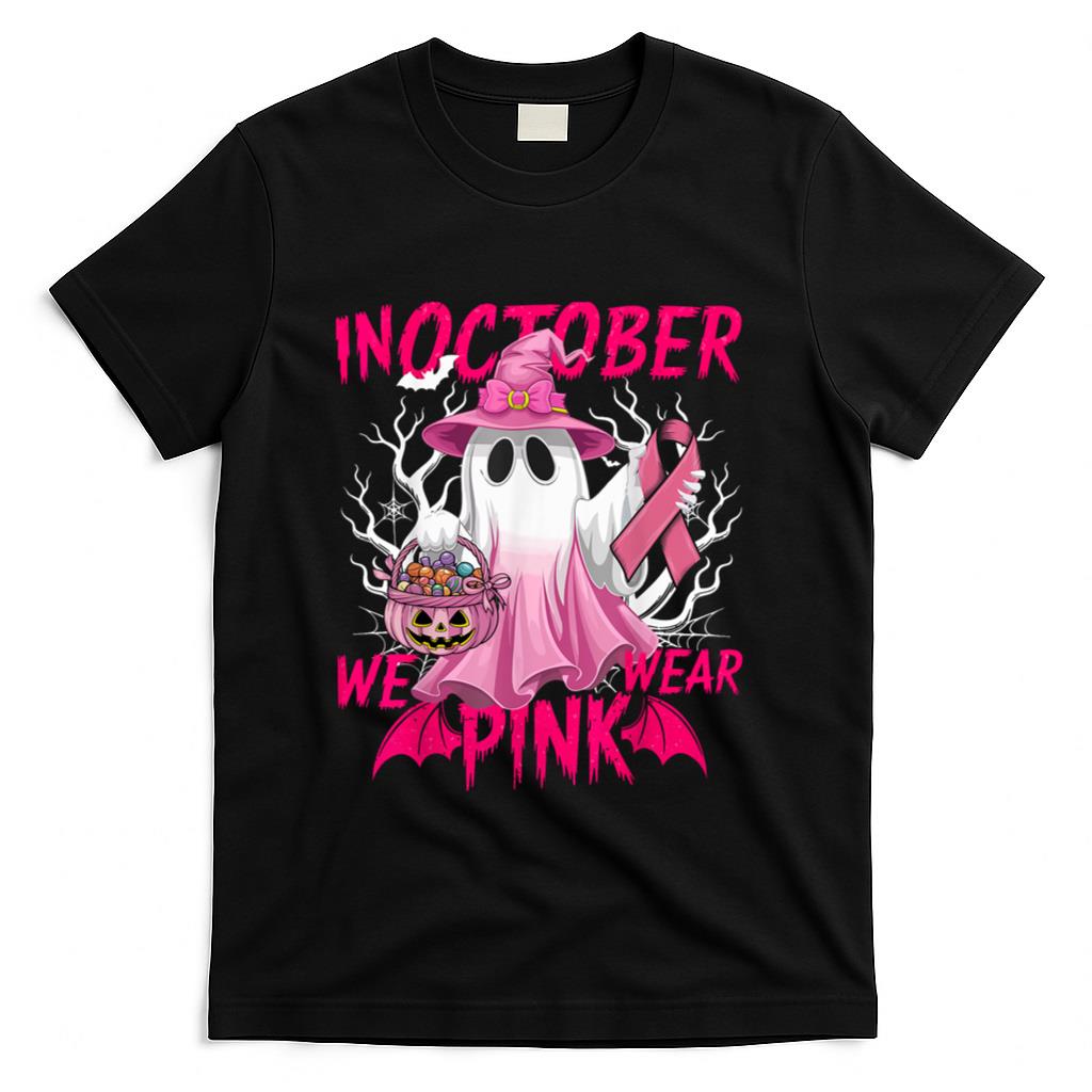 In October We Wear Pink Shirt Breast Cancer Awareness Ghost T-Shirt