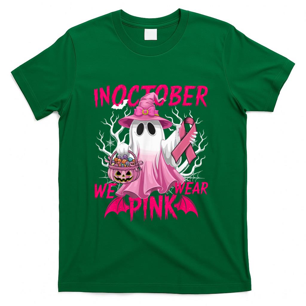 In October We Wear Pink Shirt Breast Cancer Awareness Ghost T-Shirt