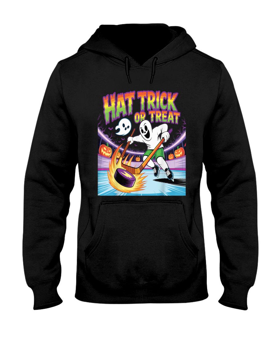 Hat Trick Or Treat Funny Ice Hockey Ghost Halloween T-Shirt