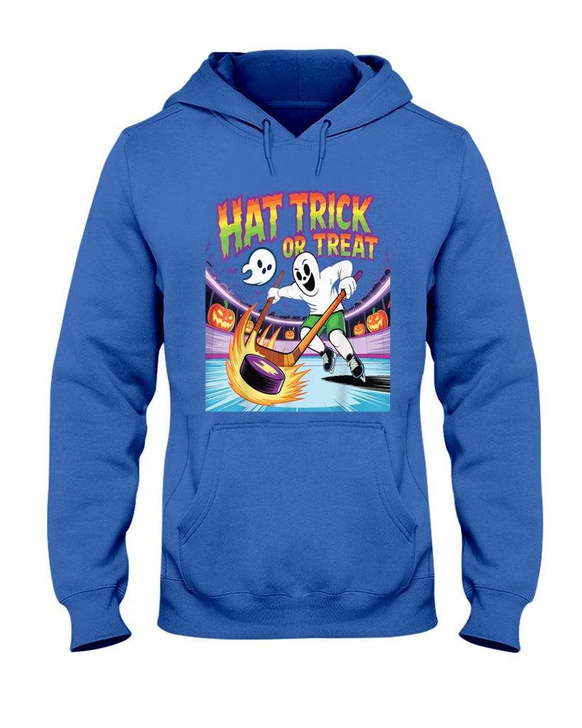 Hat Trick Or Treat Funny Ice Hockey Ghost Halloween T-Shirt