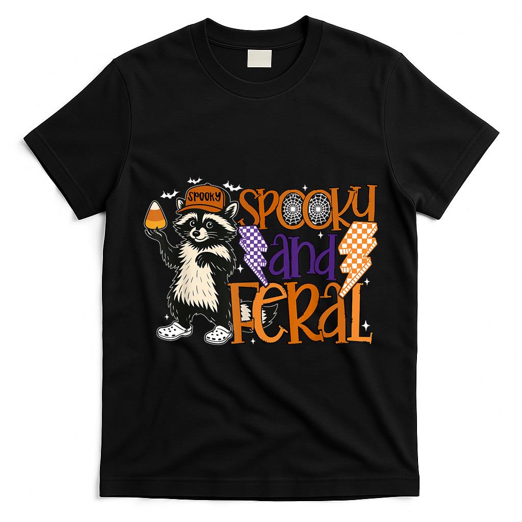 Spooky Feral Funny Raccoon Happy Halloween Trick Or Treat T-Shirt