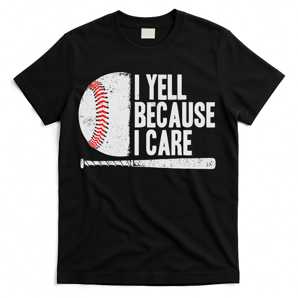 Funny Baseball Fan Humor I Yell Because I Care Baseball Dads T-Shirt
