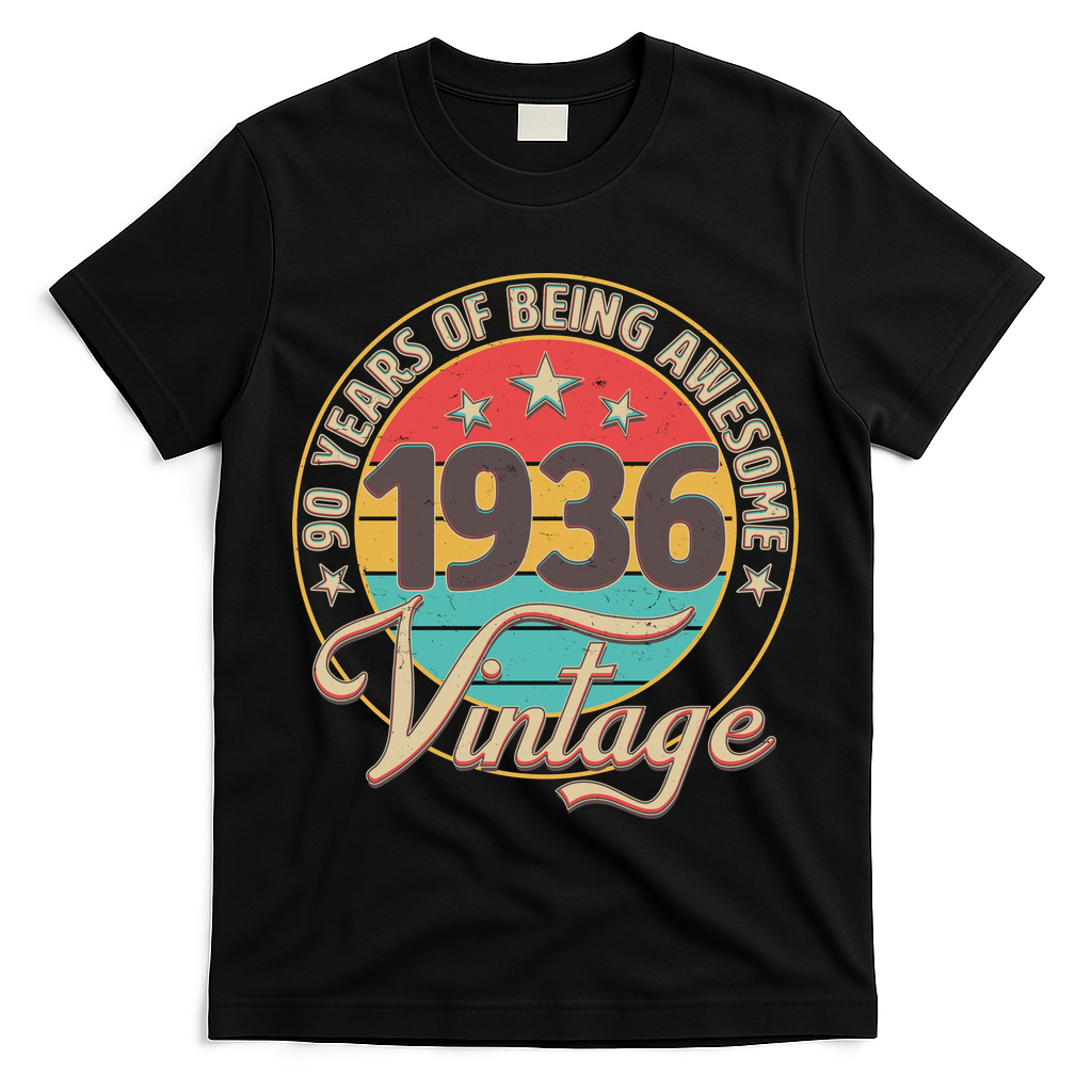 90th Birthday 90 Years Of Being Awesome 1936 Vintage  T-Shirt