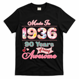 90th Birthday Pink Floral Made In 1936 Years Of Being Awesome T-Shirt