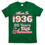 90th Birthday Pink Floral Made In 1936 Years Of Being Awesome T-Shirt