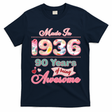 90th Birthday Pink Floral Made In 1936 Years Of Being Awesome T-Shirt