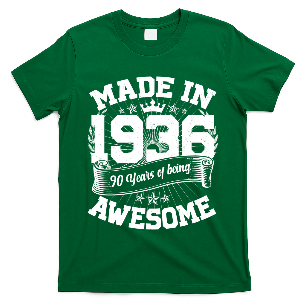 90th Birthday Vintage Crown Made In 1936 90 Years Of Being Awesome T-Shirt