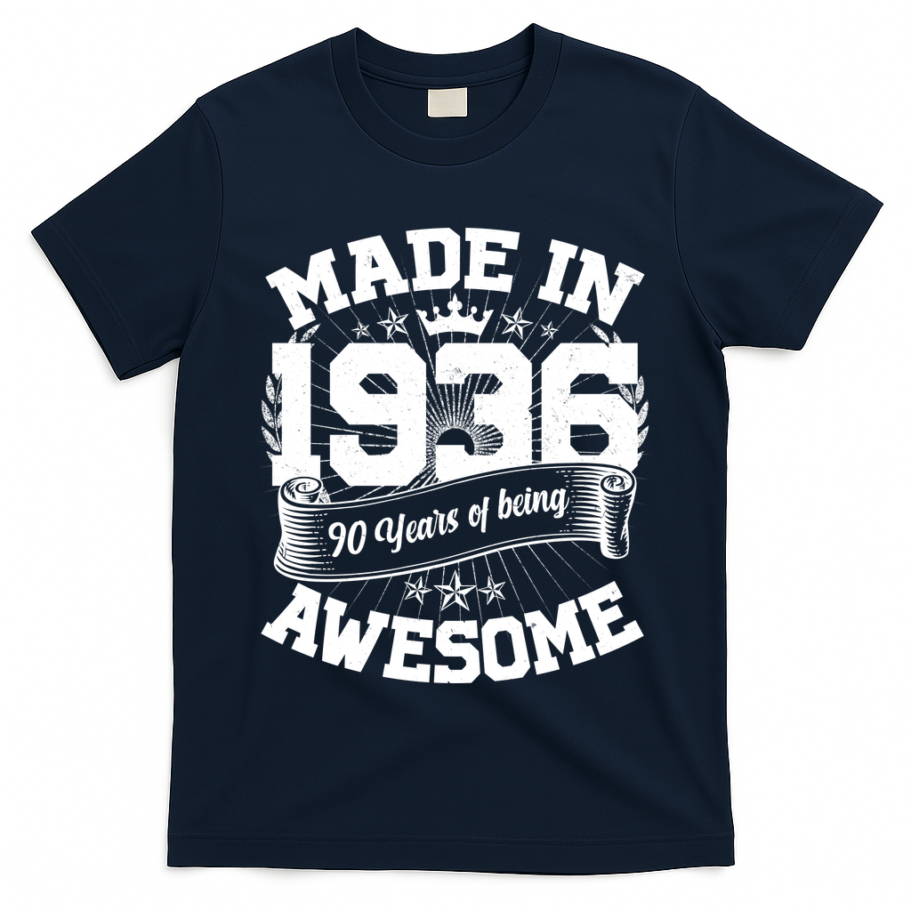 90th Birthday Vintage Crown Made In 1936 90 Years Of Being Awesome T-Shirt