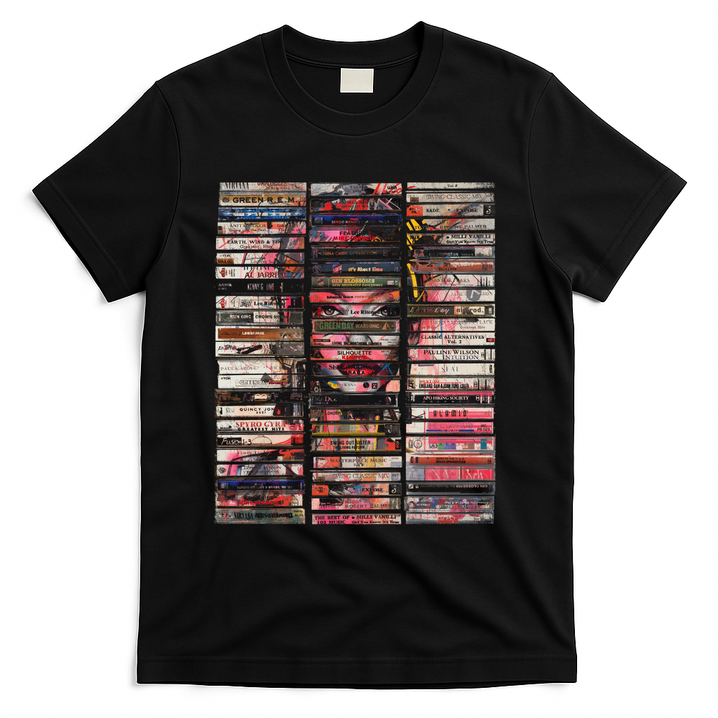 90s mixtapes vintage audio music casettes mixed media collage - Black