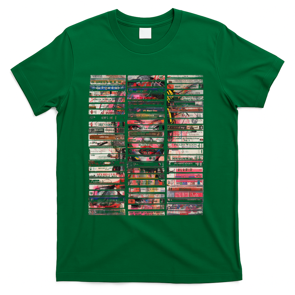 90s mixtapes vintage audio music casettes mixed media collage - Green