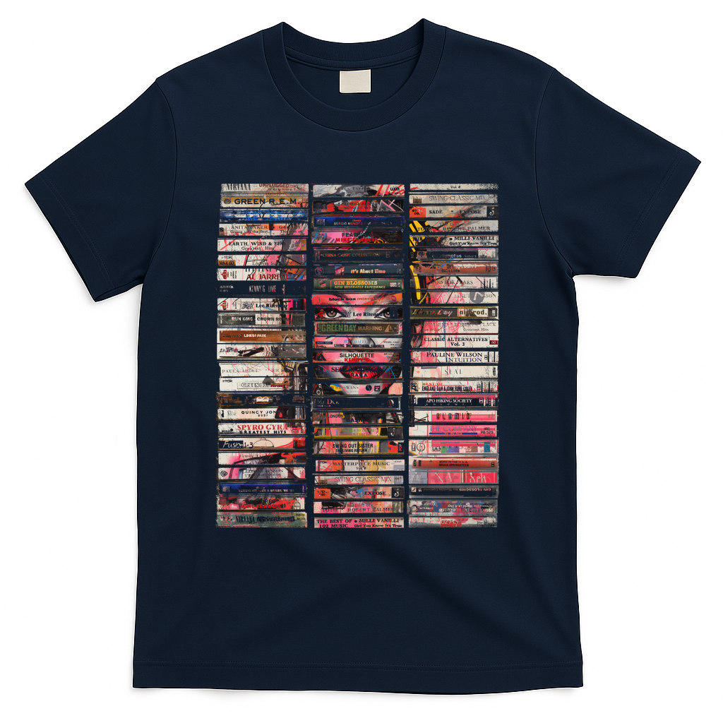 90s mixtapes vintage audio music casettes mixed media collage - Navy
