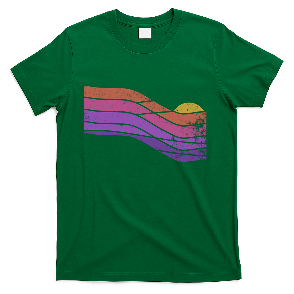 90s Retro Sunset Illustration - Vintage Aesthetic Surf Art - Green