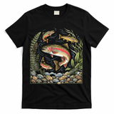 90s River Wildlife Fishing Vintage Rainbow Trout T-Shirt - Black