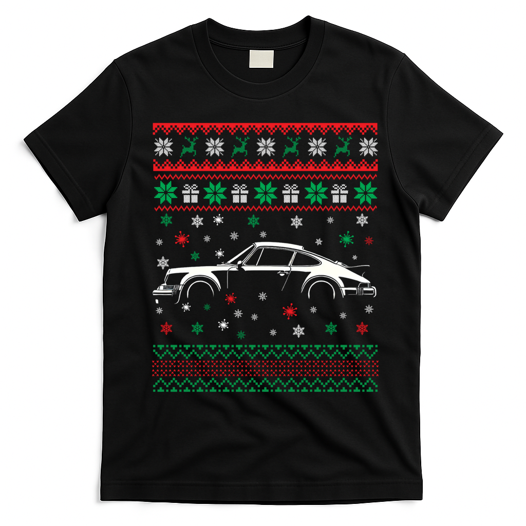 911 Silhouette Ugly Christmas Car Lover Gifts Swea T-Shirt - Black