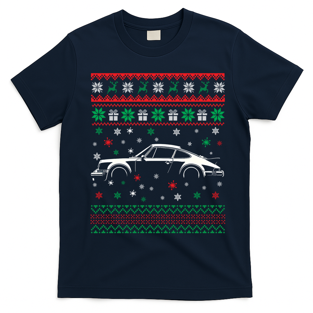 911 Silhouette Ugly Christmas Car Lover Gifts Swea T-Shirt - Navy Blue