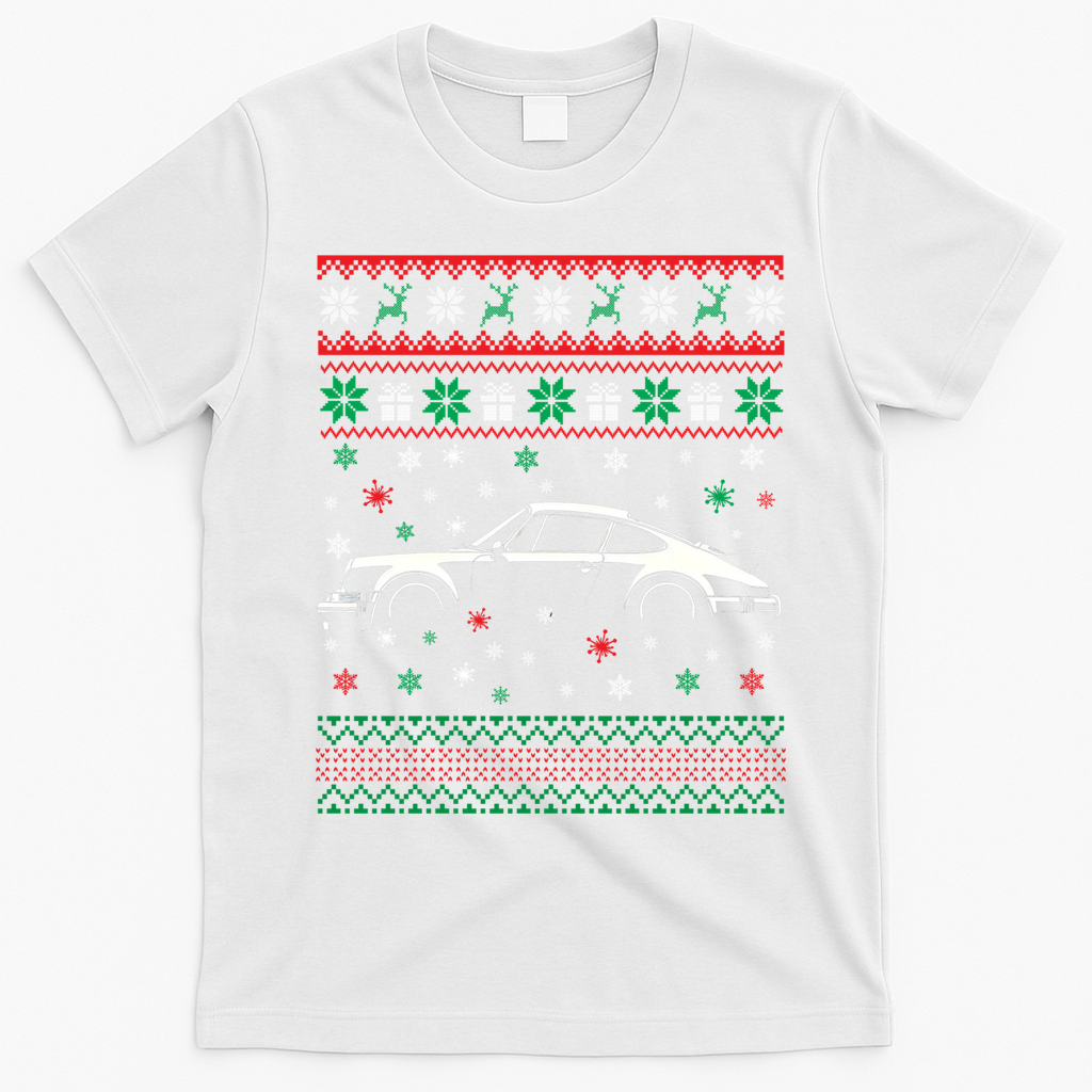 911 Silhouette Ugly Christmas Car Lover Gifts Swea T-Shirt - White