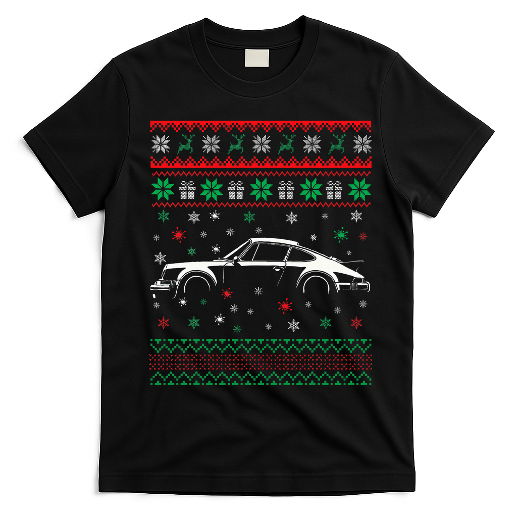 911 Silhouette Ugly Christmas Sweater Car Lover Gifts T-Shirt - Black