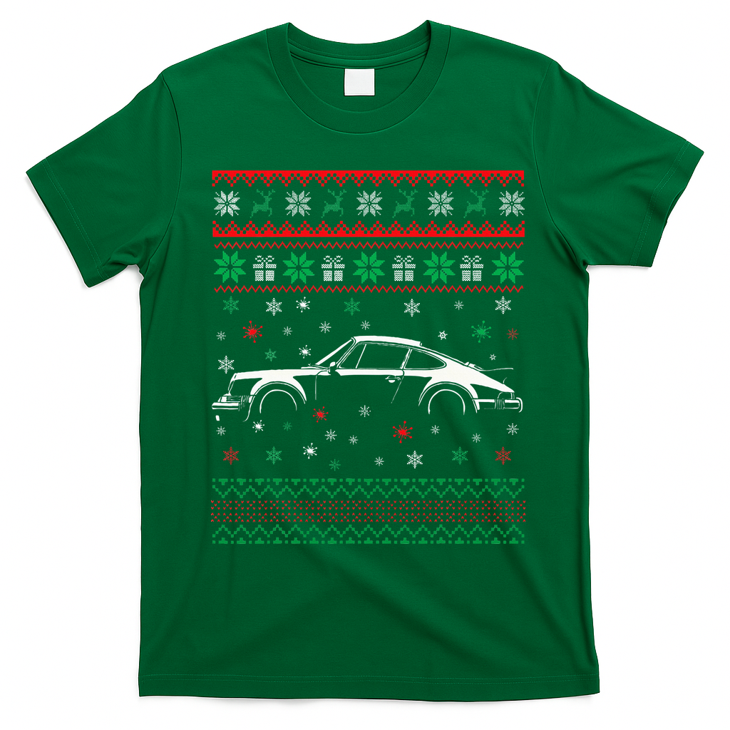 911 Silhouette Ugly Christmas Sweater Car Lover Gifts T-Shirt - Irish Green