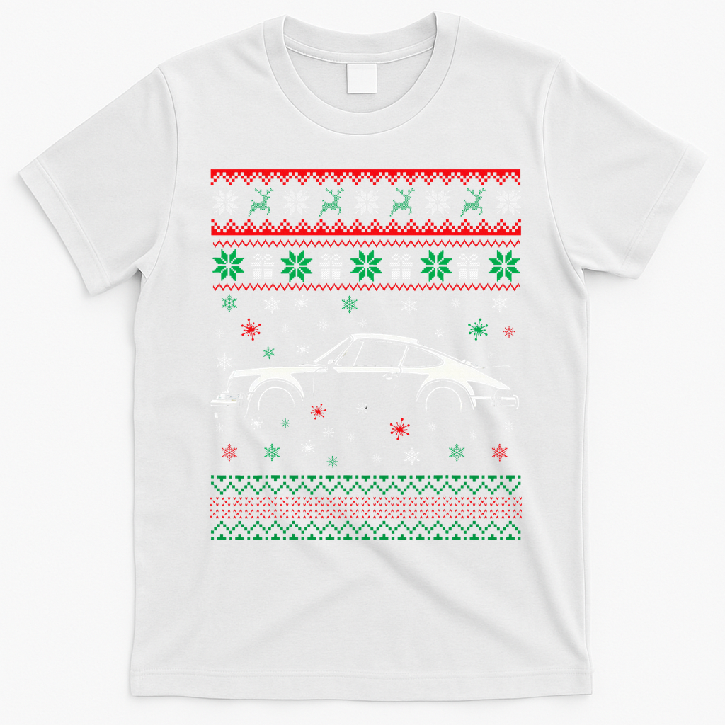 911 Silhouette Ugly Christmas Sweater Car Lover Gifts T-Shirt - White
