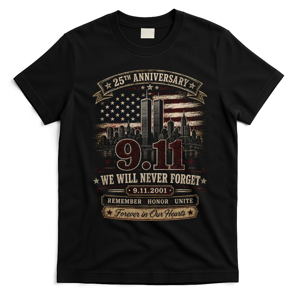 9.11 We Will Never Forget 25th Anniversary T-Shirt - Black