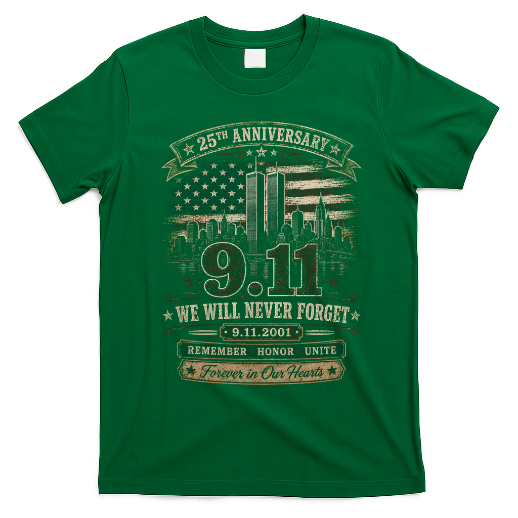 9.11 We Will Never Forget 25th Anniversary T-Shirt - Irish Green