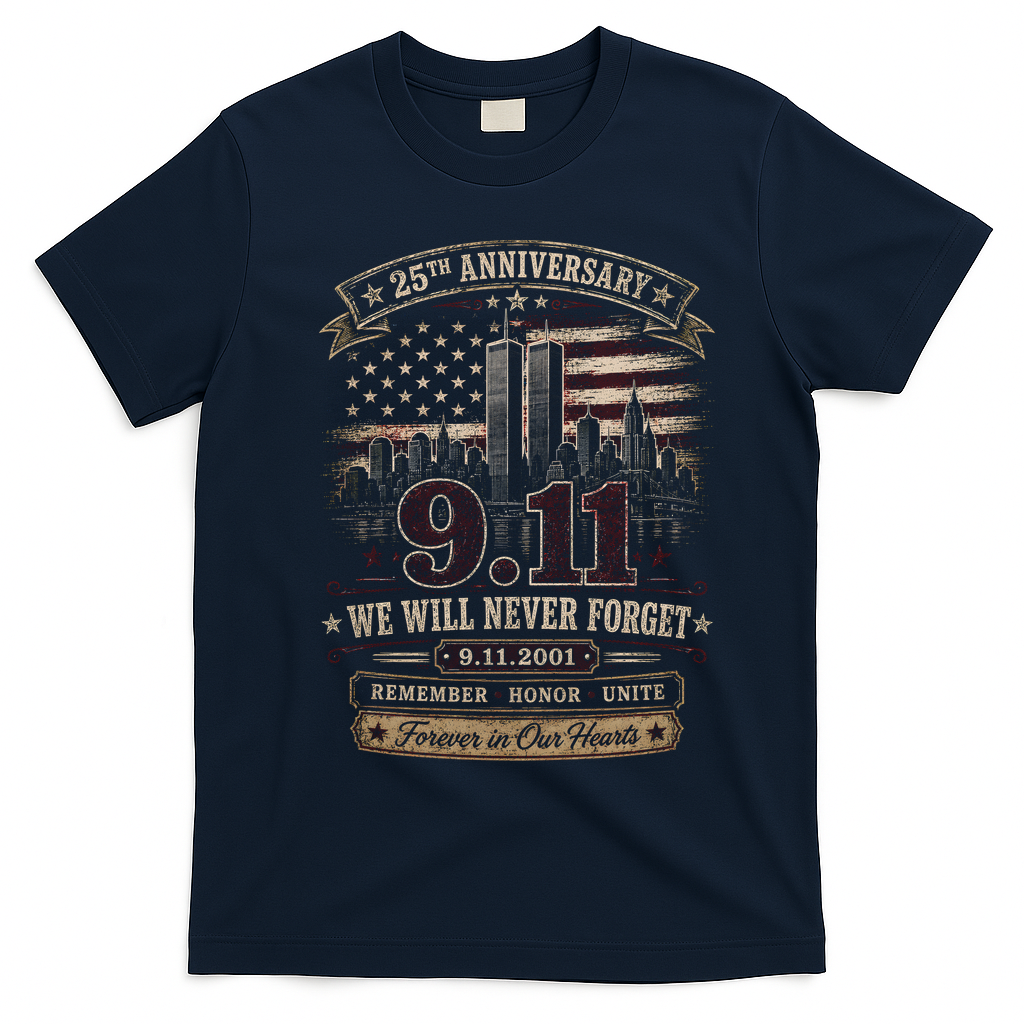 9.11 We Will Never Forget 25th Anniversary T-Shirt - Navy Blue