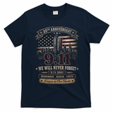 9.11 We Will Never Forget 25th Anniversary T-Shirt - Navy Blue