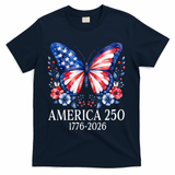 America 250 1776 -2026 Patriotic Flag Butterfly  T-Shirt - Navy